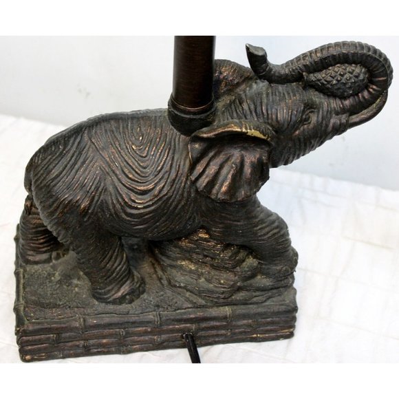 Elephant Table Lamp Aged Bronze Color 3D Pineapple Faux Leather Sahara Tropical - Picture 6 of 12